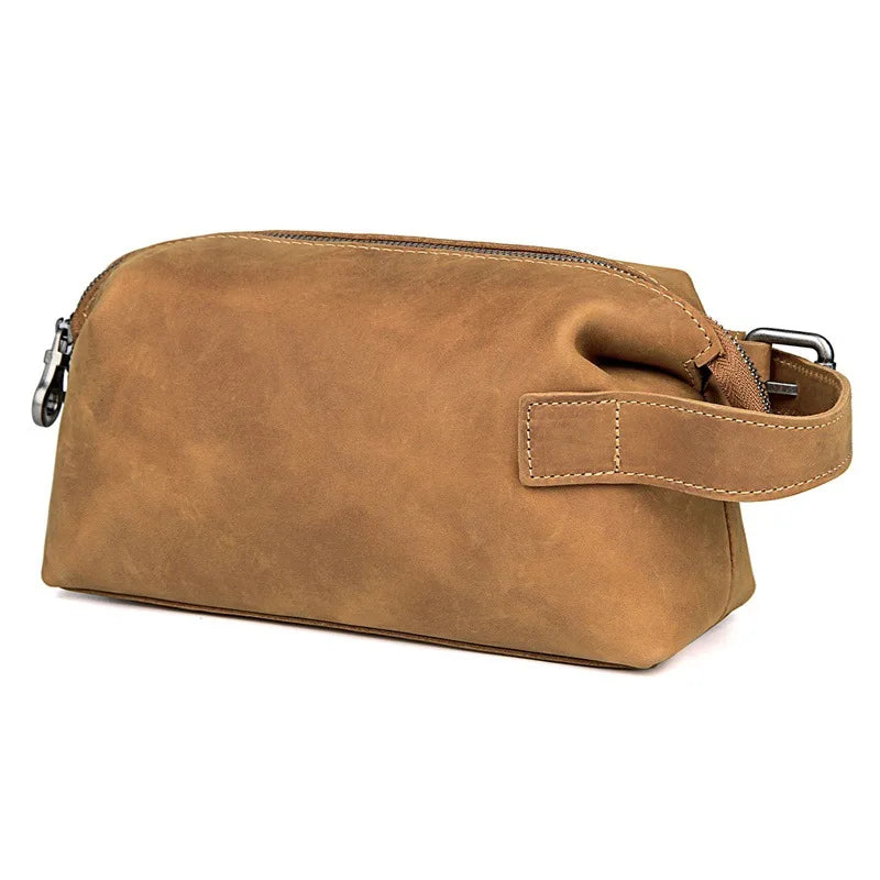 Elite Unisex Genuine Leather Travel Toiletry Bag - Versatile Clutch and Cosmetic Organizer