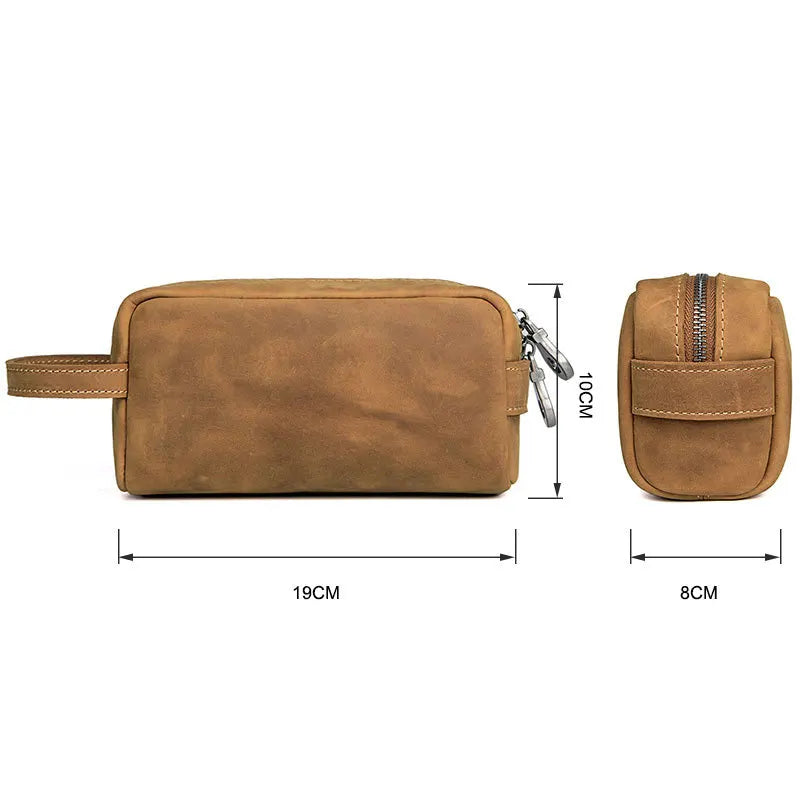 Elite Unisex Genuine Leather Travel Toiletry Bag - Versatile Clutch and Cosmetic Organizer