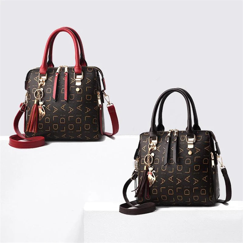 Luxury PU Leather English Letter Handbag - Elegant Tassel Top-Handle Shoulder Tote for Women