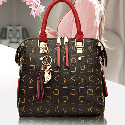 Luxury PU Leather English Letter Handbag - Elegant Tassel Top-Handle Shoulder Tote for Women