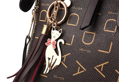 Luxury PU Leather English Letter Handbag - Elegant Tassel Top-Handle Shoulder Tote for Women