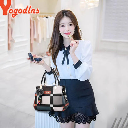 Yogodlns Luxury Designer Plaid Handbag - Chic Women's Messenger & Shoulder Bag