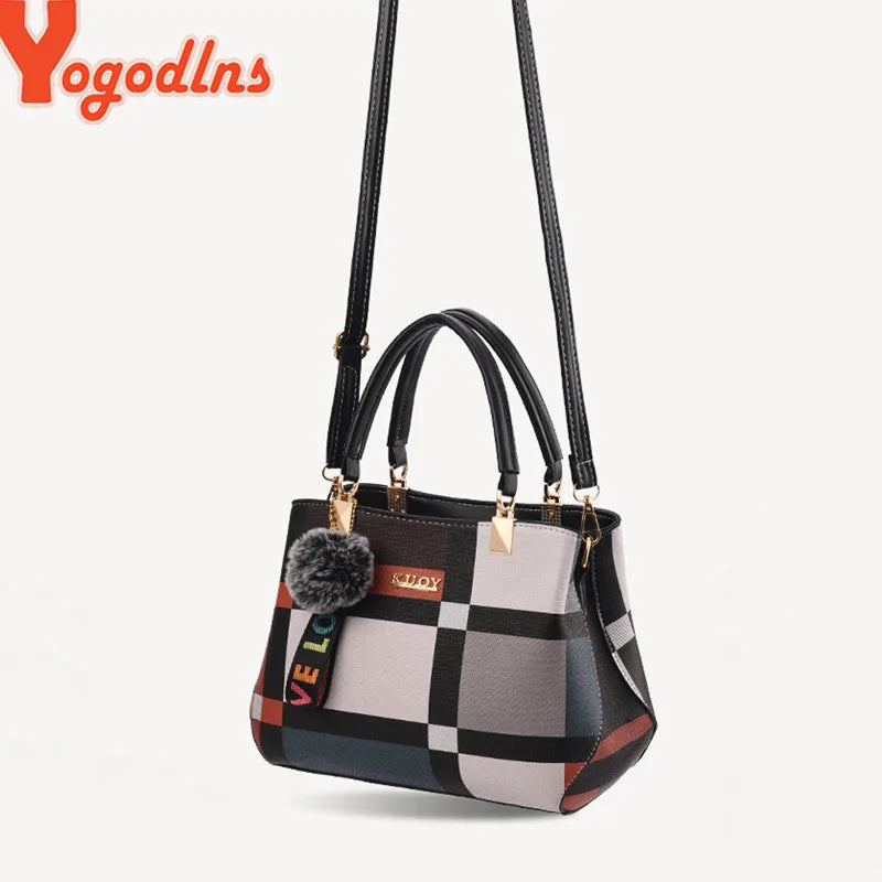 Yogodlns Luxury Designer Plaid Handbag - Chic Women's Messenger & Shoulder Bag