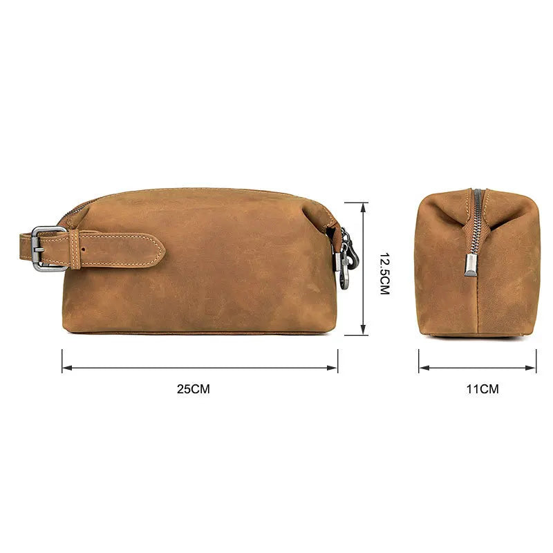 Elite Unisex Genuine Leather Travel Toiletry Bag - Versatile Clutch and Cosmetic Organizer