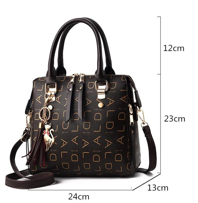 Luxury PU Leather English Letter Handbag - Elegant Tassel Top-Handle Shoulder Tote for Women