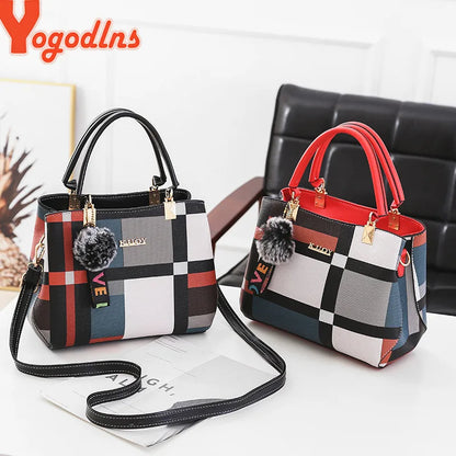 Yogodlns Luxury Designer Plaid Handbag - Chic Women's Messenger & Shoulder Bag