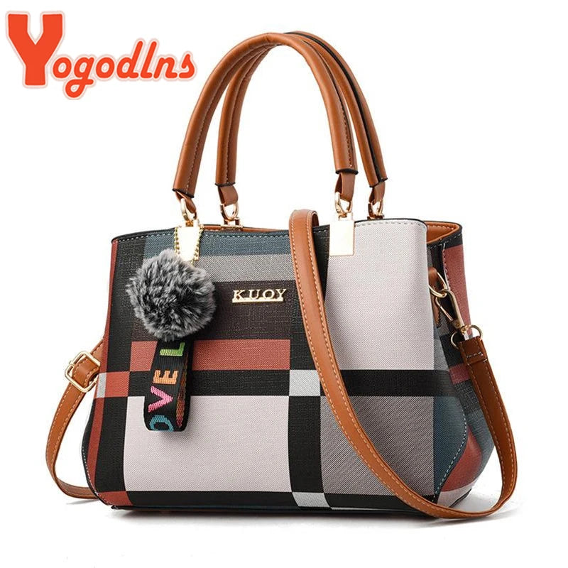 Yogodlns Luxury Designer Plaid Handbag - Chic Women's Messenger & Shoulder Bag