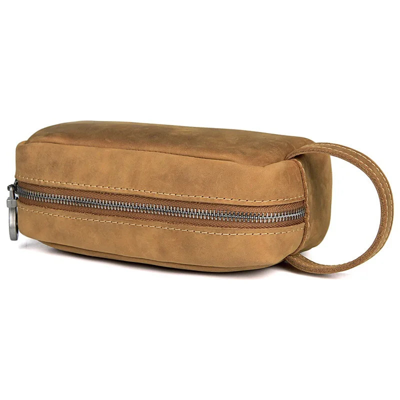 Elite Unisex Genuine Leather Travel Toiletry Bag - Versatile Clutch and Cosmetic Organizer