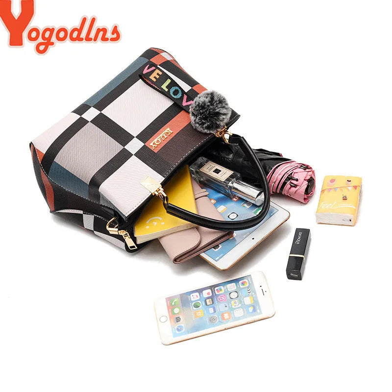 Yogodlns Luxury Designer Plaid Handbag - Chic Women's Messenger & Shoulder Bag