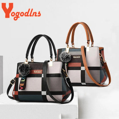 Yogodlns Luxury Designer Plaid Handbag - Chic Women's Messenger & Shoulder Bag