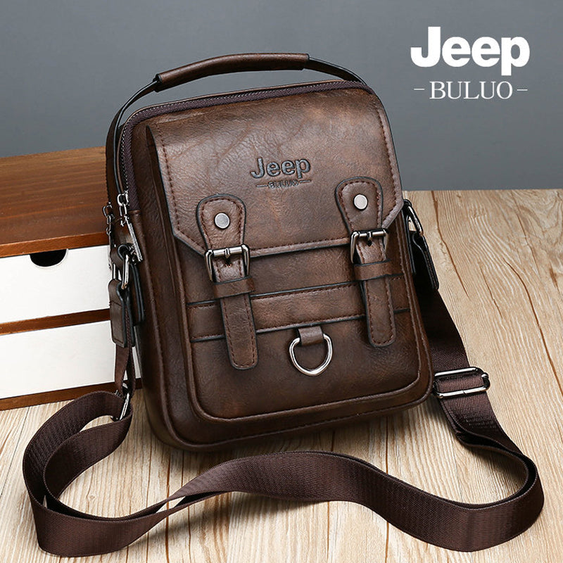 Stylish "Jeep" Logo Men's Leather Casual Business Crossbody Satchel