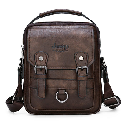 Stylish "Jeep" Logo Men's Leather Casual Business Crossbody Satchel