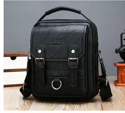 Stylish "Jeep" Logo Men's Leather Casual Business Crossbody Satchel