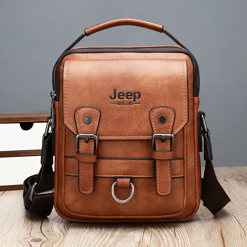 Stylish "Jeep" Logo Men's Leather Casual Business Crossbody Satchel