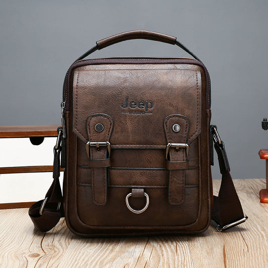 Stylish "Jeep" Logo Men's Leather Casual Business Crossbody Satchel