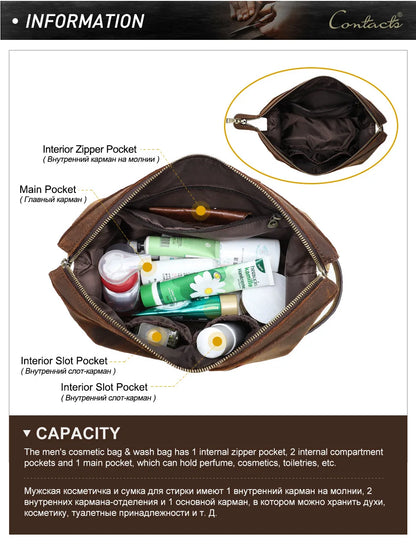 Elite Unisex Genuine Leather Travel Toiletry Bag - Versatile Clutch and Cosmetic Organizer