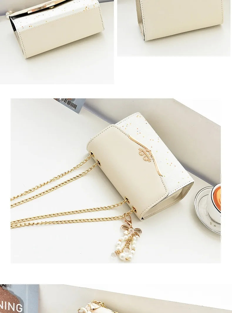 Trendy Small Square Crossbody Bag - Fashionable Tassel & Sequin Embellished Shoulder Bag