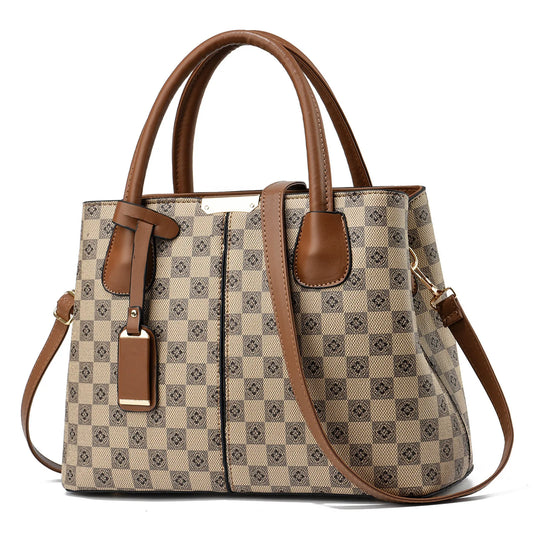 Versatile Elegance: Flower Plaid Handbag with Secure Zipper and Adjustable Strap for Every Occasion