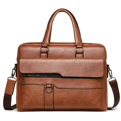 Luxury Leather Men's Handbag - Elite Briefcase and Messenger Bag for Laptops and A4 Documents