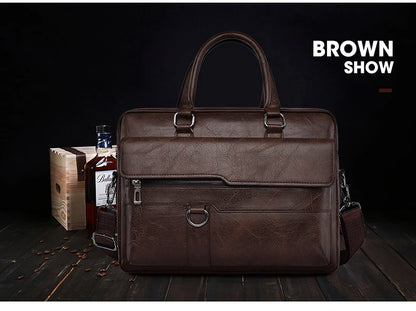 Luxury Leather Men's Handbag - Elite Briefcase and Messenger Bag for Laptops and A4 Documents