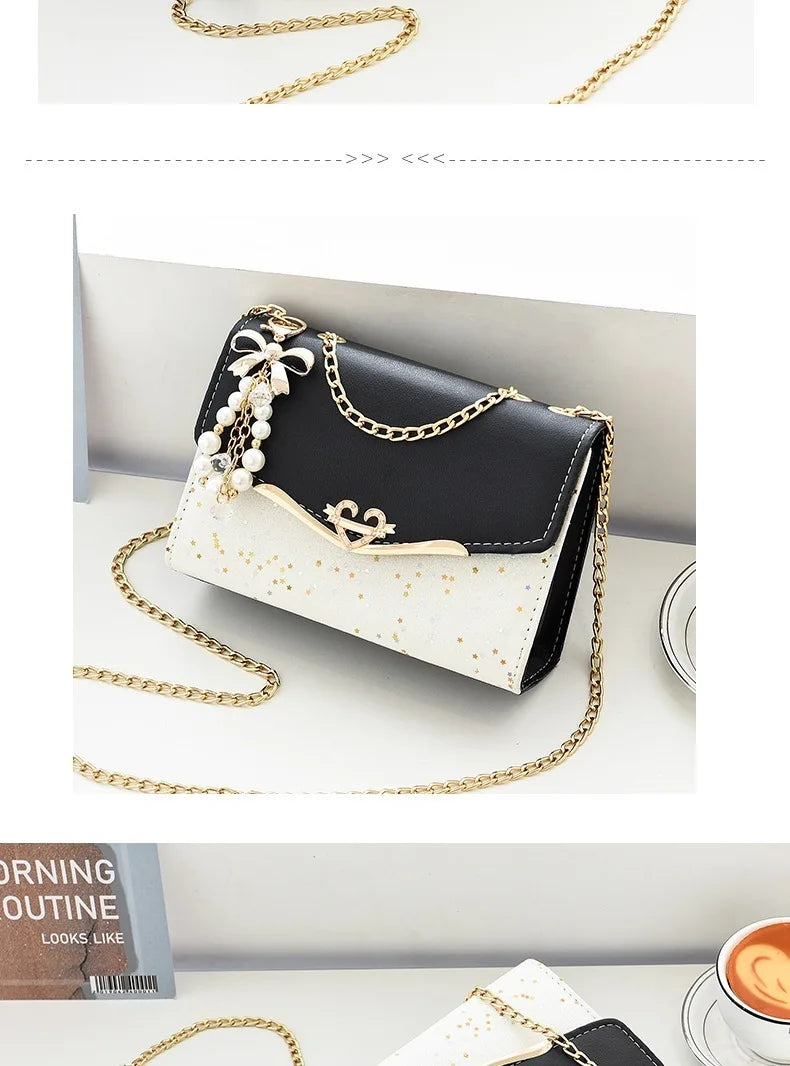 Trendy Small Square Crossbody Bag - Fashionable Tassel & Sequin Embellished Shoulder Bag