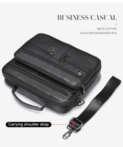 Sophisticated Genuine Black Cowhide Leather Business Messenger Bag for Men