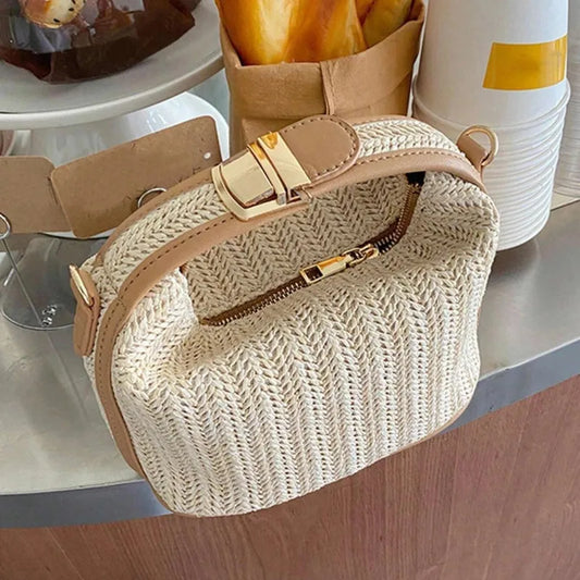 Trendy Woven Sun-Kissed Summer Straw Bucket Bag Ideal for Beach Days & Beyond