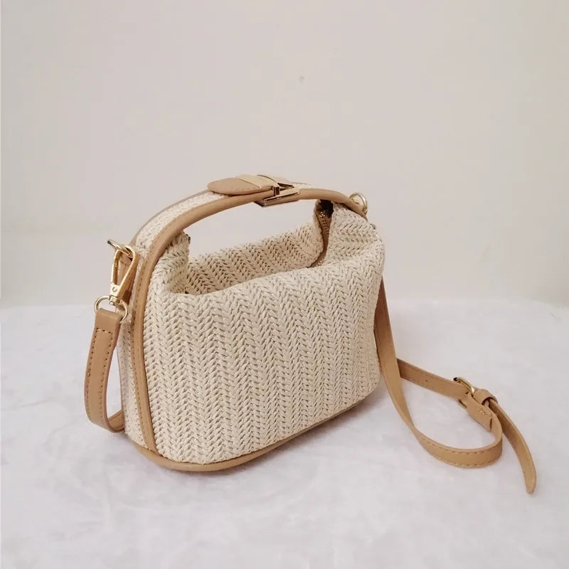 Trendy Woven Sun-Kissed Summer Straw Bucket Bag Ideal for Beach Days & Beyond