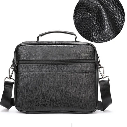 Sophisticated Genuine Black Cowhide Leather Business Messenger Bag for Men