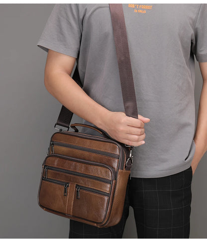 Sophisticated Genuine Black Cowhide Leather Business Messenger Bag for Men