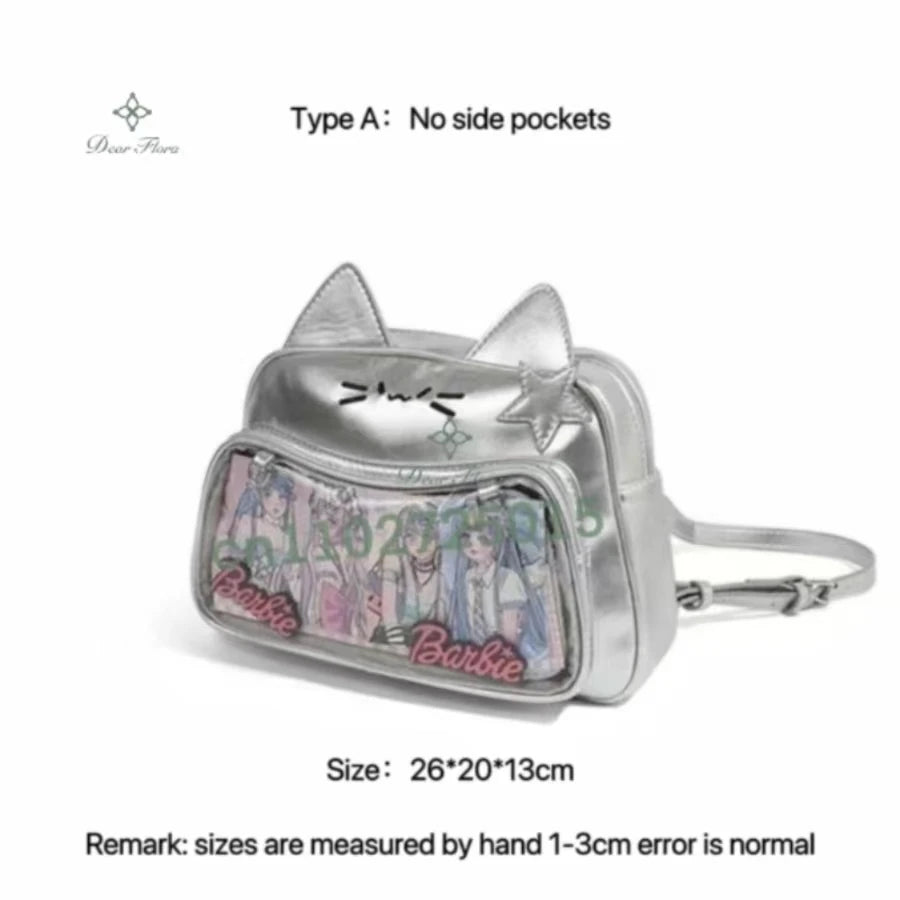 Stylish Korean Kawaii Cat Ita Harajuku Crossbody with Transparent Pocket for Girls