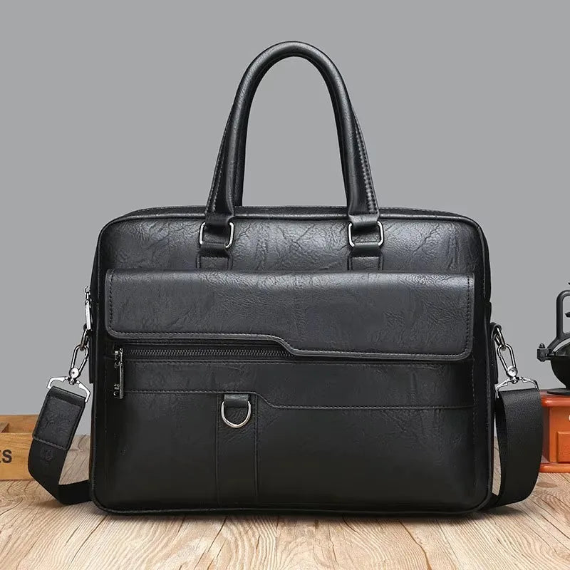 Luxury Leather Men's Handbag - Elite Briefcase and Messenger Bag for Laptops and A4 Documents