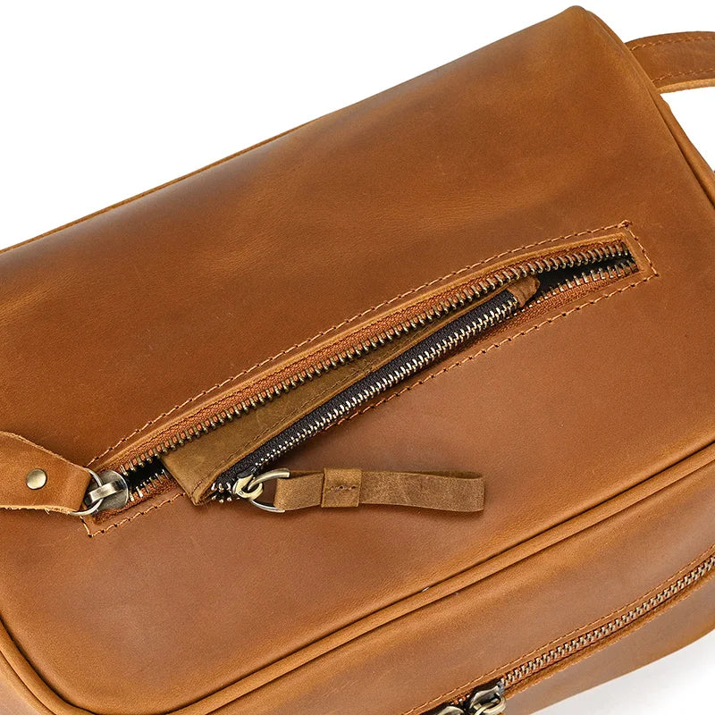 Elite Unisex Genuine Leather Travel Toiletry Bag - Versatile Clutch and Cosmetic Organizer