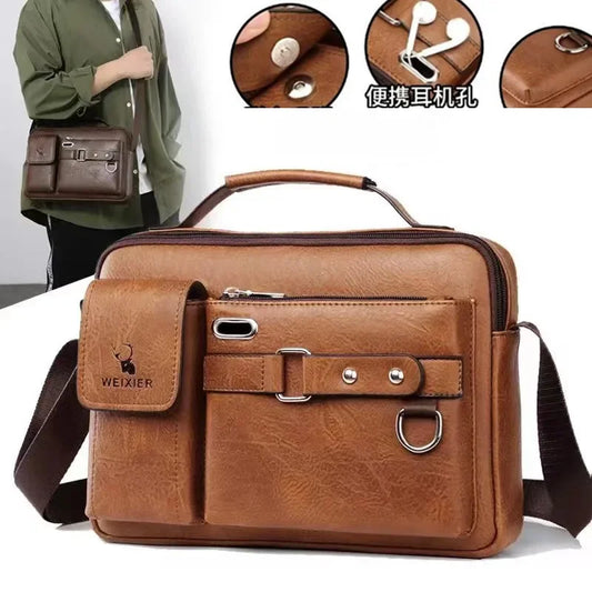 WEIXIER Men's PU Leather Shoulder Bag - Stylish Crossbody and Top Handle Tote with Ample Capacity