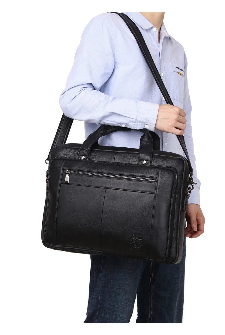 "SCHLATUM Luxury Men's Business Briefcase - Sleek 16" Genuine Leather Laptop & Office Bag