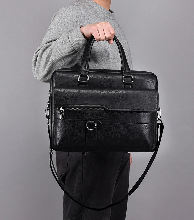 Luxury Leather Men's Handbag - Elite Briefcase and Messenger Bag for Laptops and A4 Documents