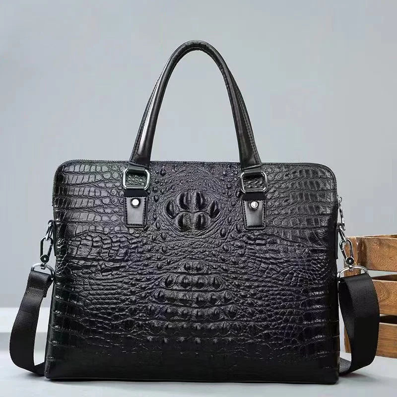 Sophisticated Genuine Crocodile Pattern Leather Briefcase