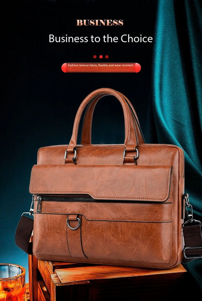 Luxury Leather Men's Handbag - Elite Briefcase and Messenger Bag for Laptops and A4 Documents