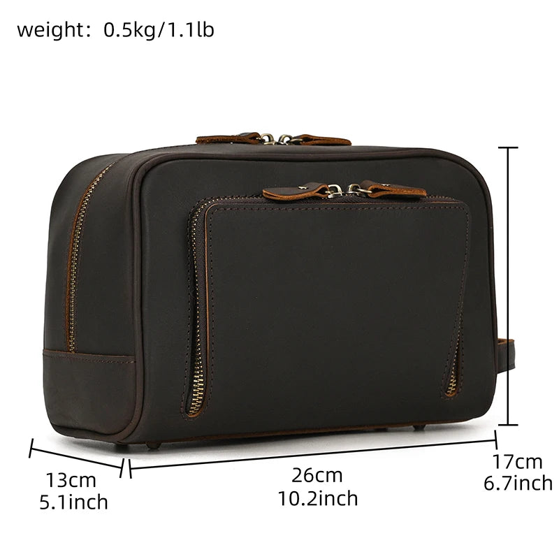 Elite Unisex Genuine Leather Travel Toiletry Bag - Versatile Clutch and Cosmetic Organizer