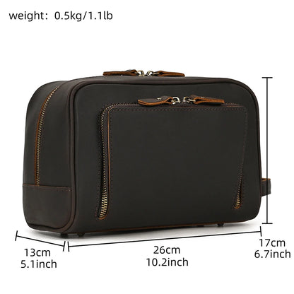 Elite Unisex Genuine Leather Travel Toiletry Bag - Versatile Clutch and Cosmetic Organizer