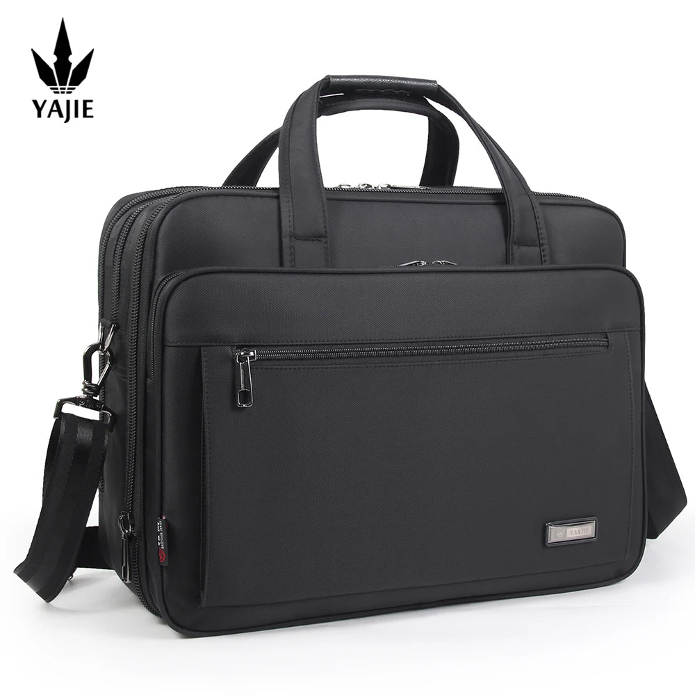 Commanding Presence: Large-Capacity Business Briefcase for 15.6" to 19" Laptops - Waterproof Canvas Office Bag for Men