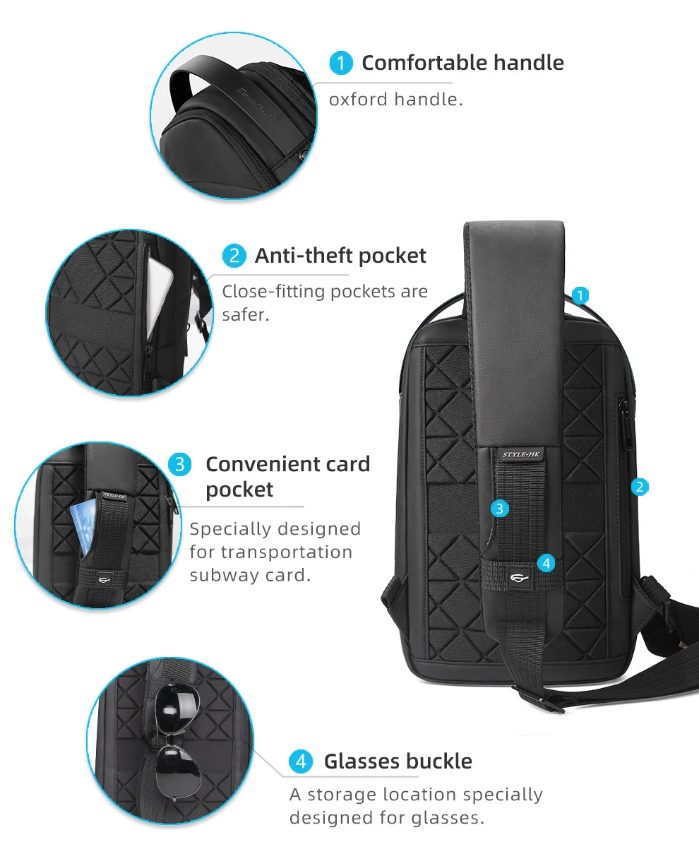 Sophisticated HK Multifunction Waterproof Fashionable Shoulder Messenger for Men, Fits 11” Devices