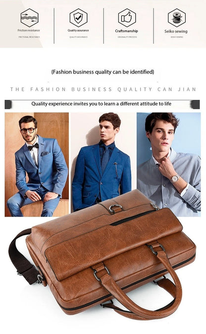 Luxury Leather Men's Handbag - Elite Briefcase and Messenger Bag for Laptops and A4 Documents