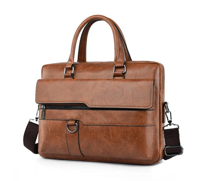 Luxury Leather Men's Handbag - Elite Briefcase and Messenger Bag for Laptops and A4 Documents