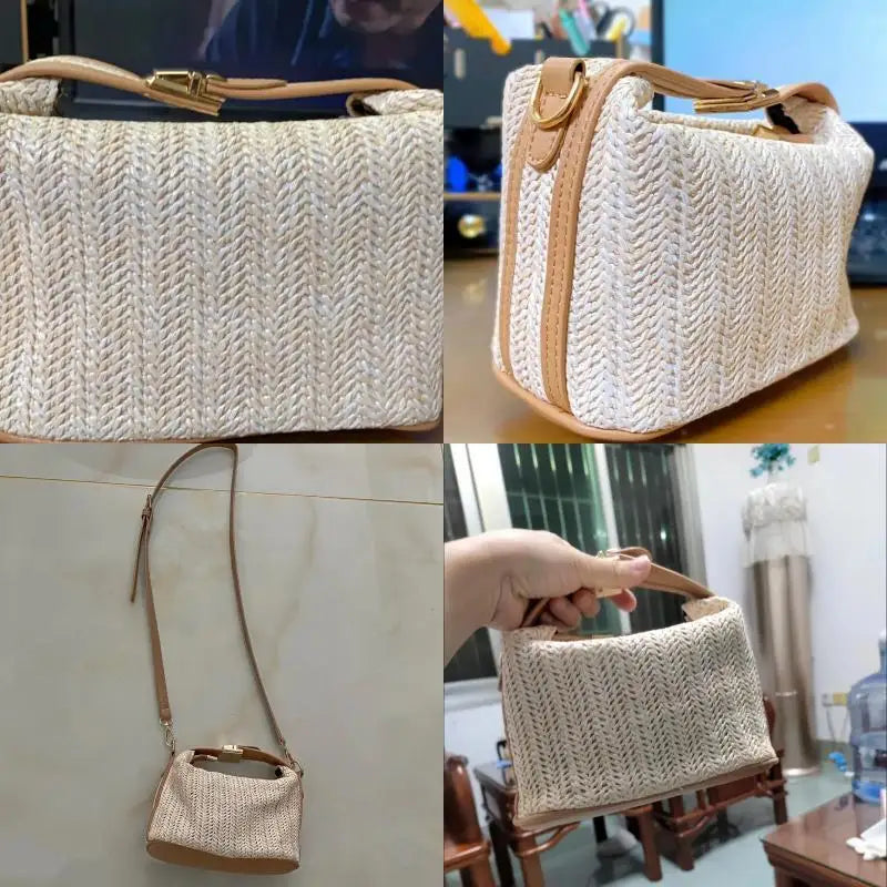 Trendy Woven Sun-Kissed Summer Straw Bucket Bag Ideal for Beach Days & Beyond