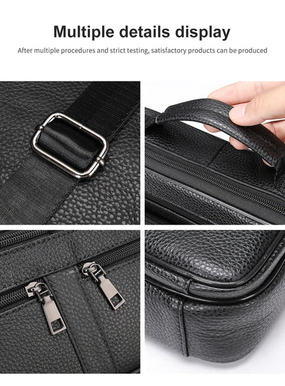 Sophisticated Genuine Black Cowhide Leather Business Messenger Bag for Men