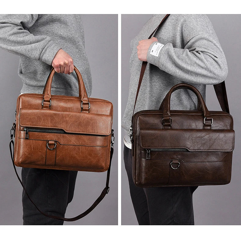 Luxury Leather Men's Handbag - Elite Briefcase and Messenger Bag for Laptops and A4 Documents