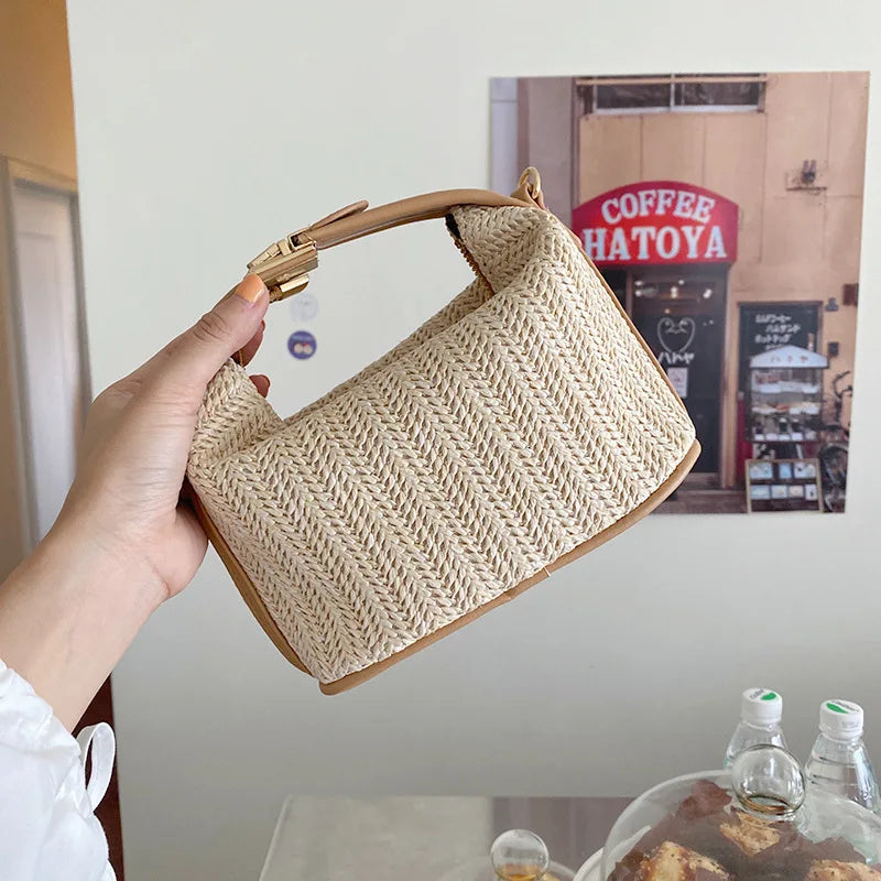 Trendy Woven Sun-Kissed Summer Straw Bucket Bag Ideal for Beach Days & Beyond