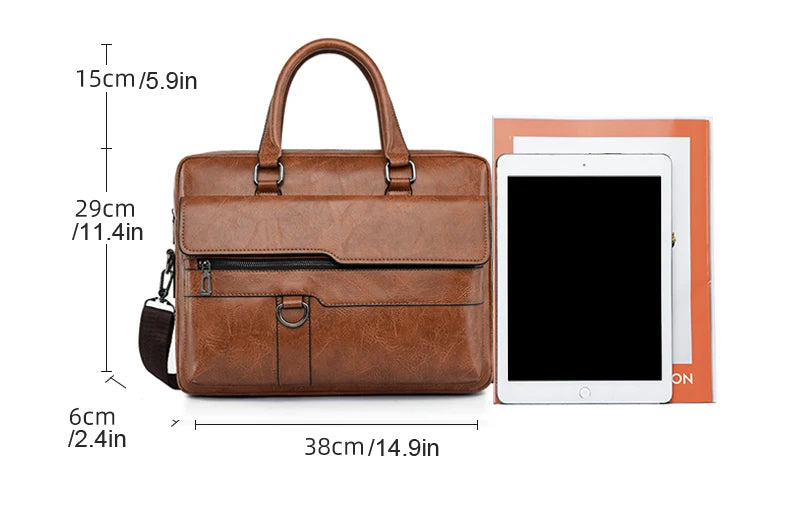 Luxury Leather Men's Handbag - Elite Briefcase and Messenger Bag for Laptops and A4 Documents