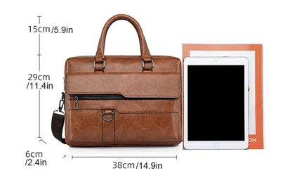 Luxury Leather Men's Handbag - Elite Briefcase and Messenger Bag for Laptops and A4 Documents